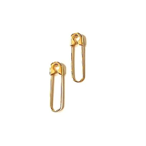 14k Real Gold Safety Pin earrings | Solid Gold Safety Pin Earrings | Minimal | - Picture 2 of 7